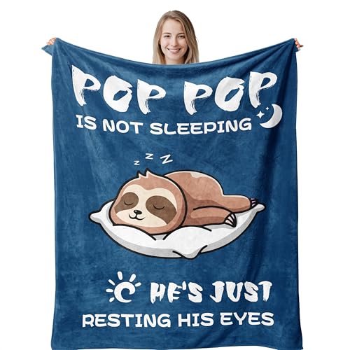 Pop Pop Birthday Gifts from Grandkids, Gifts for Pop Pop/Grandpa, Grandpa Birthday Gifts, Soft & Cozy Sloth Blanket Throw 60" X 50"