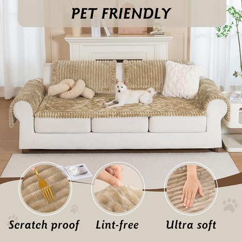 PuTian 100% Waterproof Fuzzy Couch Cover for Dogs Washable Non-Slip Couch Protector Pet Friendly Dog Mat for Couches and Sofas - 27.6''X27.6'' 70cmX70cm Khaki