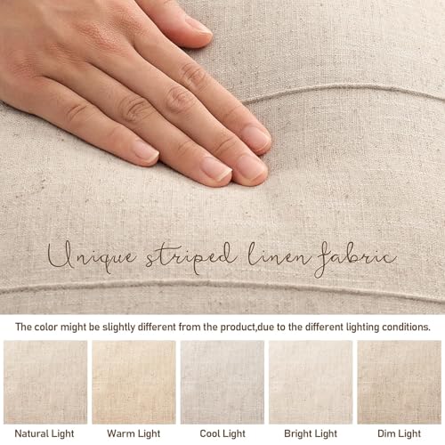 Decorative Linen Throw Pillow Covers 18x18 Set of 2 Solid handcrafted Striped Cushion Covers for Bed Soft Modern Farmhouse Neutral Pillowcase for Couch Bedroom Living Room Home Decor(Natural Beige)