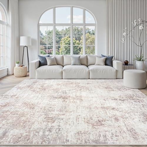 10x14 Area Rugs for Living Room Large Washable Abstract Rug Beige Grey