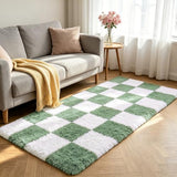 Shag Runner Rug for Bedroom Living Room 2x6 Upgrade Non-Slip Fluffy Soft Bedside Rugs,Green and White Shaggy Carpet for Livingroom Dorm Home Decor Aesthetic