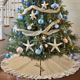 Spring Summer Burlap Tree Skirt with Ruffle Border, 48 inch Linen Rustic Farmhouse Tree Decorations Ornaments for All Season Thanksgiving Christmas Holiday Party Decor
