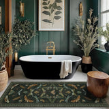 Hazo Haus Dark Green Insect 2x5 Bathroom Runner Rug - Washable Non Slip Runners for Kitchen, Laundry Room, Front Door Mat Entrance, Nature Floral Indoor Floor Décor, Thin Low Pile with Rubber Backed