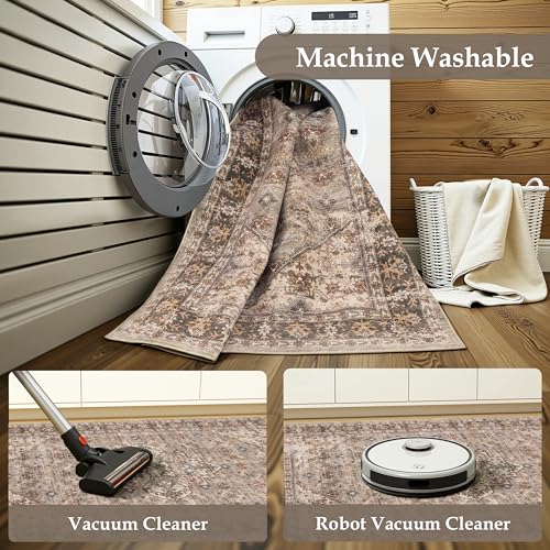 4x8 Hallway Runner Rugs, Washable Non-Slip Vintage Rugs Brown