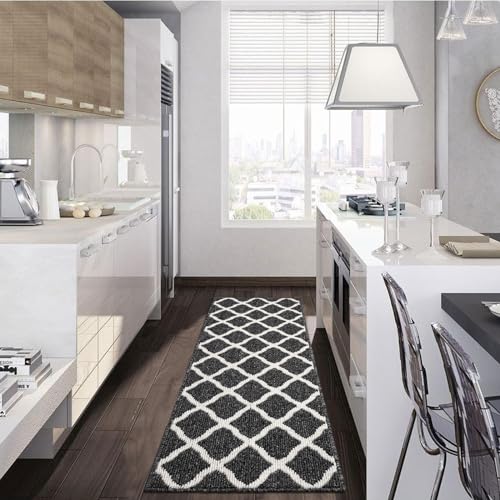 SHACOS Indoor Washable Runner Rug 20"x59" Non Slip Rubber Backing Entryway Rug Runner Long Door Mats Floor Carpet Runners for Home Garage Kitchen Laundry, Black