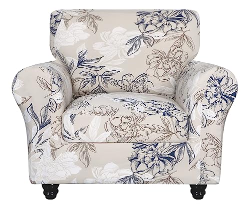SearchI Stretch Sofa Cover Printed Couch Covers, Floral Pattern 2 Piece Armchair Slipcover with Separate Chair Cushion Cover, Washable Furniture Protector for Living Room(Armchair, Flower Shadow)