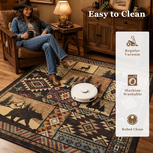 8x8 Square Cabin Area Rug,Western Rug for Living Room Bedroom,Brown