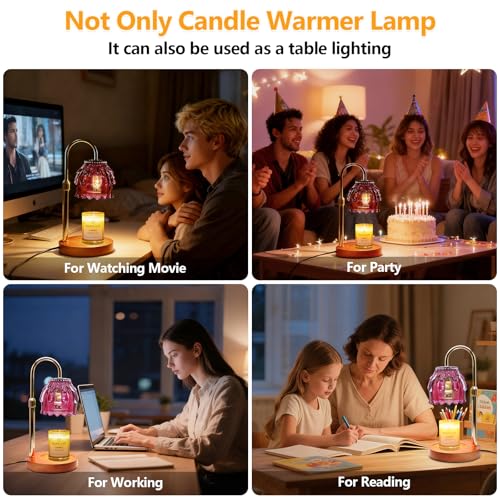 Candle Warmer Lamp with Timer & Dimmer, Birthday Gifts for Women Mom, 4-Level Dimmable Flower Heat Lamp for Jar Candles, Adjustable Height, House Warming Gifts, Home Decor (Purple