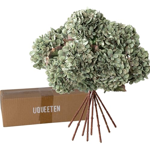 Hydrangea Artificial Flowers,Green Artificial Flower Fake Silk Hydrangea, Heads Bouquet with Stems Bulk for Fall Decoration Table Center Indoor Outdoor Faux Floral Plants 8pcs (Green)