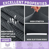 ZNSAYOTX 3 Piece Stretch Sofa Covers (71"-91") for 2 XL Cushion Couch, Thick Striped Sofa Cover with Elastic Band Bottom Ties Non-Slip Stay in Place, Soft Durable Couch Slipcovers, Dark Grey