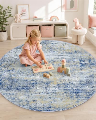 OLANLY 4ft Round Washable Rug, Soft Non Slip Carpet for Entryway Bedside