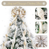 Ivory and Champagne Gold Christmas Tree Topper Bow 13 x 53 Inch Large With Streamer and Bauble Patterns for Xmas Tree Wreaths Door Staircase Home Decor
