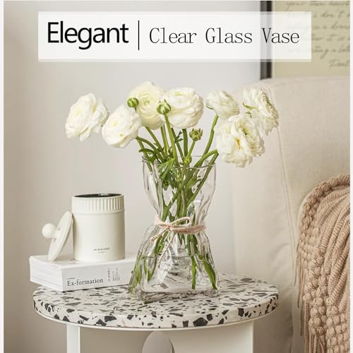 FOWSEEK 6 Inch Small Glass Flower Vase, Irregular Clear Flower Vases for Centerpiece Table Indoor Desk Decor, Modern Art Decorative Vase for Home Office Wedding Bookshelf Housewarming Gift