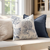 Set of 2 Decorative Floral Pillow Covers 22x22 Inch Navy Blue