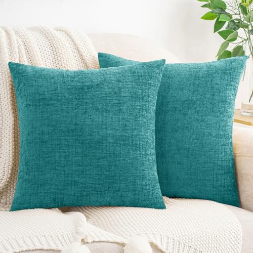 HWY 50 Throw Pillow Cover 20x20 Inch Soft Chenille Teal Pack of 2