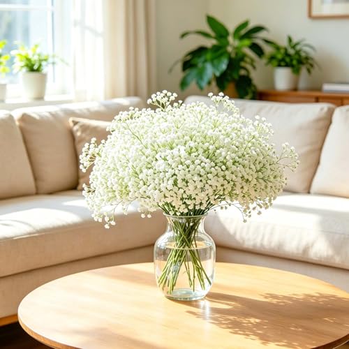 Yastouay Babys Breath Artificial Flowers, 6Pcs Fake White Babys Breath Flowers Artificial Bulk, Real Touch Faux Babies Breath Gypsophila Bouquet for Wedding Floral Arrangement Party Decor