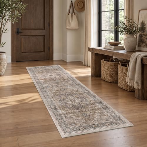 2’6″x 8’ Vintage Runner Low Pile Non-Slip Washable Hallway Rug