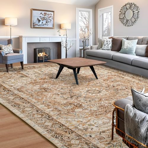 5x7 Area Rugs for Living Room, Washable Rug Vintage Floral, Beige