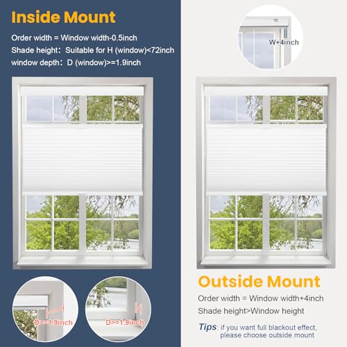 SUNFREE Top Down Bottom Up Cellular Blinds,Cellular Shades Blackout, Honeycomb Window Shade for Windows, 34" W x 64" H, White(Blackout)