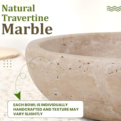 FNTSTICGOODS Travertine Decorative Bowl - 7.8” Diameter & 2” Height - Key Bowl for Entryway Table - Travertine - Organic Modern Centerpiece - Beige/Natural
