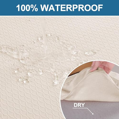 Smiry Waterproof Seat Covers for Dining Room Chairs Set of 4, Stretch Jacquard Removable Washable Chair Seat Slipcovers Protector, No Rear Covers, Beige