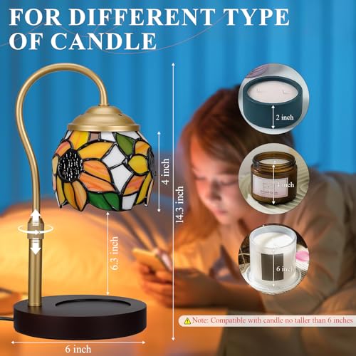 Candle Warmer Lamp - Electric Candle Lamps Timer Dimmer, Sunflower Tiffany Style Stained Glass Candle Warming Lamp Compatible with Jar Candles Valentine Birthday Gifts for Mom Friend Wax Melt Warmer