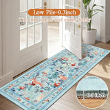 nesrt Animal Botanical Runner Rugs for Hallway 2x6ft, Non Slip Kitchen Rug Washable, Soft Low Pile Fox Bedside Runners, Cute Woodland Accent Floor Carpet for Bedroom Hall Bathroom Laundry (Blue)