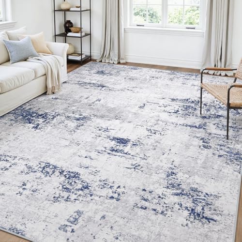 6x9 Area Rugs for Living Room Large Washable Abstract Rug Night Blue/Grey