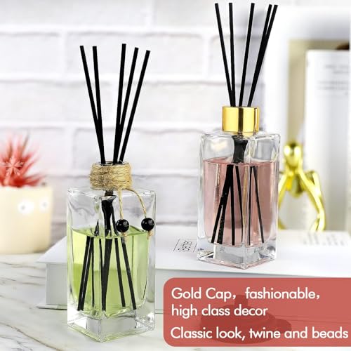 Glass Reed Diffuser Set of 4 - 5oz/155ml Clear Empty Essential Oil Diffuser Bottles with Caps and Reeds - Decorative Bottle Set - Bulk Reusable Apothecary Perfume Jar Gift