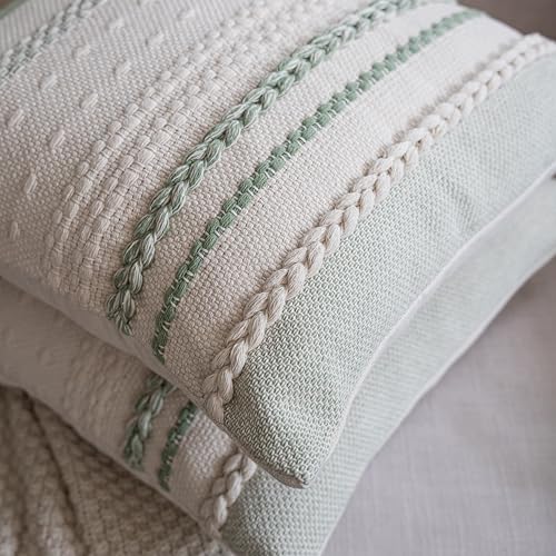 Boho Throw Pillow Covers 18x18 Inch Set of 2, Sage Green Textured Decorative Couch Pillow Cases for Farmhouse Home Decor, Accent Cushion Cover for Sofa, Bed, Living Room, Bedroom