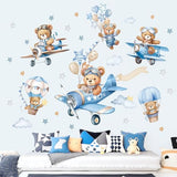wondever Airplane Animals Bears Wall Stickers Hot Air Balloon Bears Cloud Peel and Stick Wall Art Decals for Baby Nursery Kids Bedroom Toddler Room
