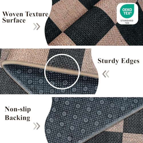 2x6 Jute Woven Runner Rug: Non Slip Backing Diamond Pattern Easy Clean Mats