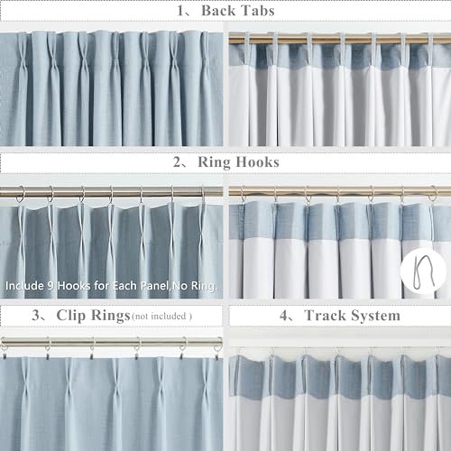 WEST LAKE 90 Inches Length Dusty Blue Pinch Pleated 100 Blackout Curtain Panels with Liners,Linen Textured Drapes for Bedroom Living Room,Energy Efficient Backtab Hooks Window Treatment,40" Wx90 Lx2