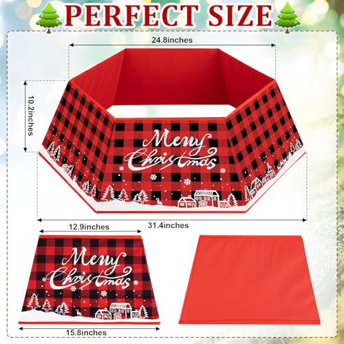 Christmas Tree Collar Buffalo Plaid, Christmas Tree Base Cover, Fabric Hexagon Tree Base Skirt with Six Patterns, Christmas Tree Base Bottom Stand Cover with 31In Diameter for Tree Decoration