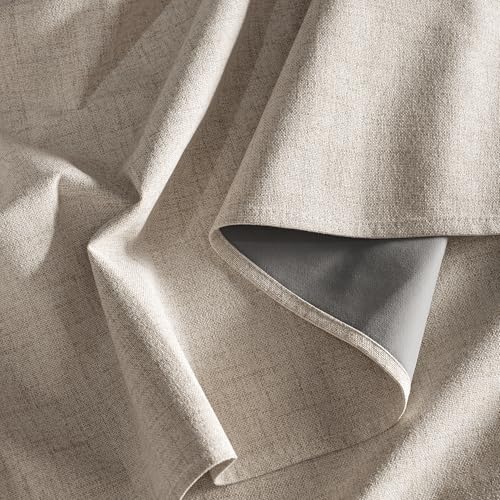RYB HOME 100% Blackout Linen Curtains 102 Inch Long, Thermal Insulated Privacy Drapes for Bedroom/Living Room/Dining/Patio/Sliding Glass Door/Home Theater, W52 x L102, Natural Beige, 2 Panels