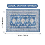 2x3 Door Mat Washable Boho Non Slip Small Throw Rug for Entrance, Blue