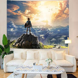 kampdream Anime Video Game Tapestry, Sky and Mountain Landscape Tapestries for Boys Man Bedroom Living Room 36×48 inch