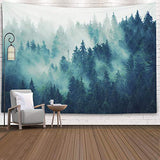 EMMTEEY Forest Tapestry Wall Hanging 80x60 Inch - Green Misty Pine Tree Nature Wall Art, Large Tapestries for Bedroom Living Room Dorm Office Home Decor