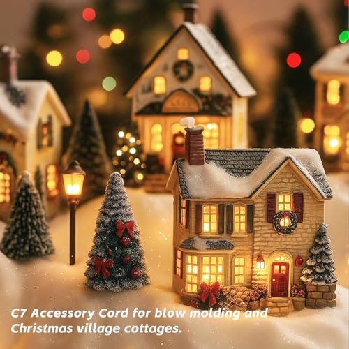 2 Pack Accessory Cord with LED Night Light Bulbs - White Cord with On/Off Switch Plugs - C7 led Bulb Warm White with Spare Fuse for Holiday Decoration and Craft Village House Decoration