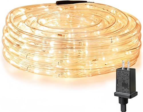 LE 33ft 240 LED Rope Lights Outdoor 24 Volts, 3/8 inch Clear Tube, Upgraded 2700K Warm White, Connectable (Up to 3 Sets), Not Dimmable, Waterproof String Lights for Patio Deck Railing Stair Landscape