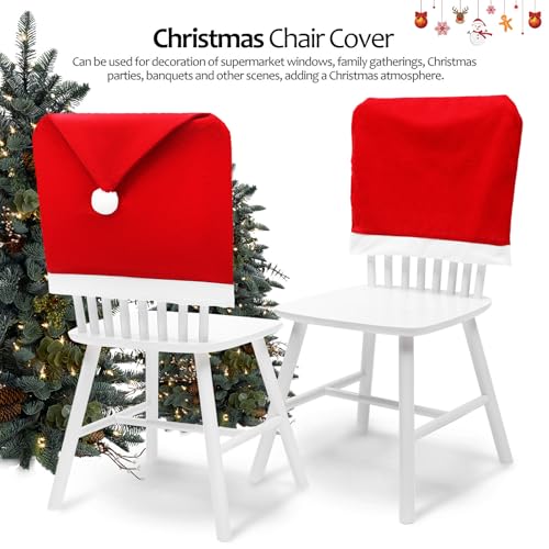 SEWACC 10pcs Christmas Chair Covers, Santa Claus Hat Chair Back Covers, Red Non-Woven Fabric Slipcovers for Christmas Holiday Party Decorations