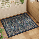 2x3 Entryway Rug, Washable Vintage Floral Area Rug, Dark Blue