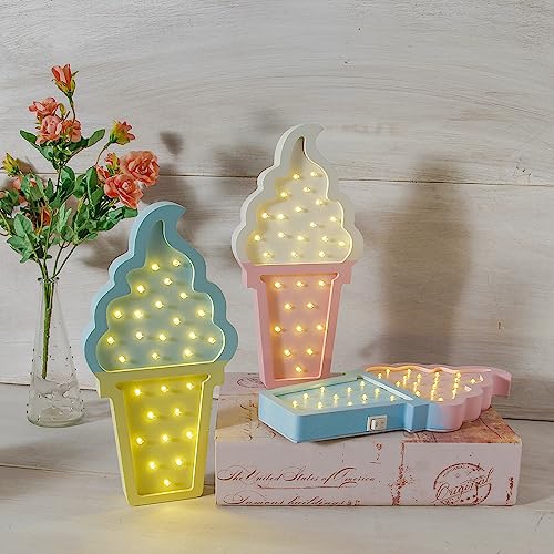Ice Cream Valentine Romance Atmosphere Light, Party Wedding Birthday Party Decoration Kids' Room Battery Operated LED Night Lights (Blue and Yellow)