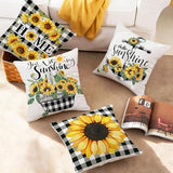 pinata Summer Spring Pillow Covers 18x18 Set of 4, Sunflower Decor Outdoor Pillows Cover, Sunshine Black Plaid for Farmhouse Sofa Couch Indoor Home Throw Case(No Insert)