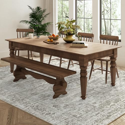 5x7 Beige Brown Washable Area Rug for Living Room, Vintage Print