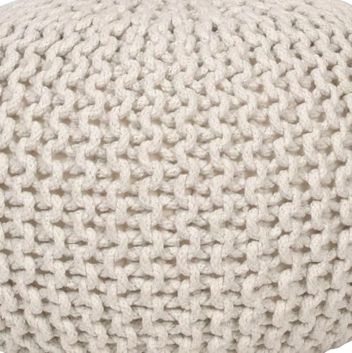 Decor Therapy Lola Round Knit Lurex Yarn and Cotton Pouf, Off-White 20x20x14