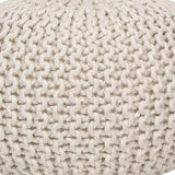 Decor Therapy Lola Round Knit Lurex Yarn and Cotton Pouf, Off-White 20x20x14