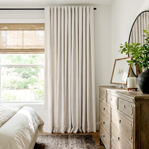 INOVADAY Thermal Sliding Door Curtains 100% Blackout Curtains for Bedroom, Sliding Glass Door Drapes Extra Wide for Patio Linen Textured Farmhouse Window Treatment, Beige, 1 Panel, W100xL84