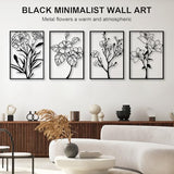 ZNZAPO 4 Pcs Black Metal Flower Wall Art, Abstract Line Art Wall Decor, Minimalist Floral Wall Hanging Art, 3d Wall Art Sculptures Decor for Living Room Bedroom Bathroom (11 × 15.7”)