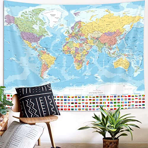World Map Tapestry Wall Hanging, Map of The World with National Educational Walls Tapestries Room Decor, Boys Girls Kids Map Wall Tapestry for Bedroom Living Room Office Classroom (60X40")